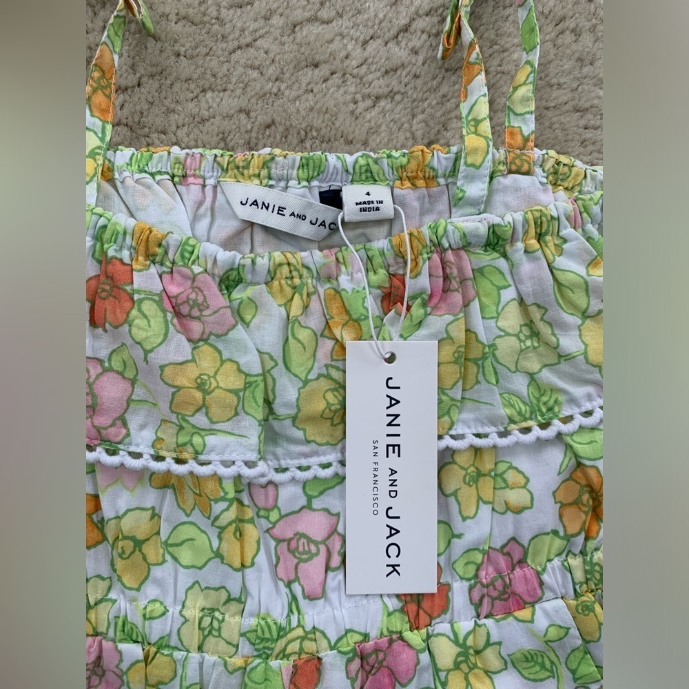 Janie and Jack NWT Size 4 Ruffle Floral Jumpsuit - Picture 3 of 7
